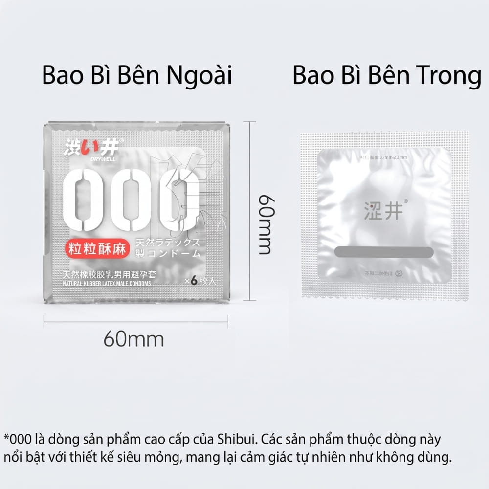 Bao cao su DryWell Naked Invisible 000 siêu mỏng hộp 6 chiếc