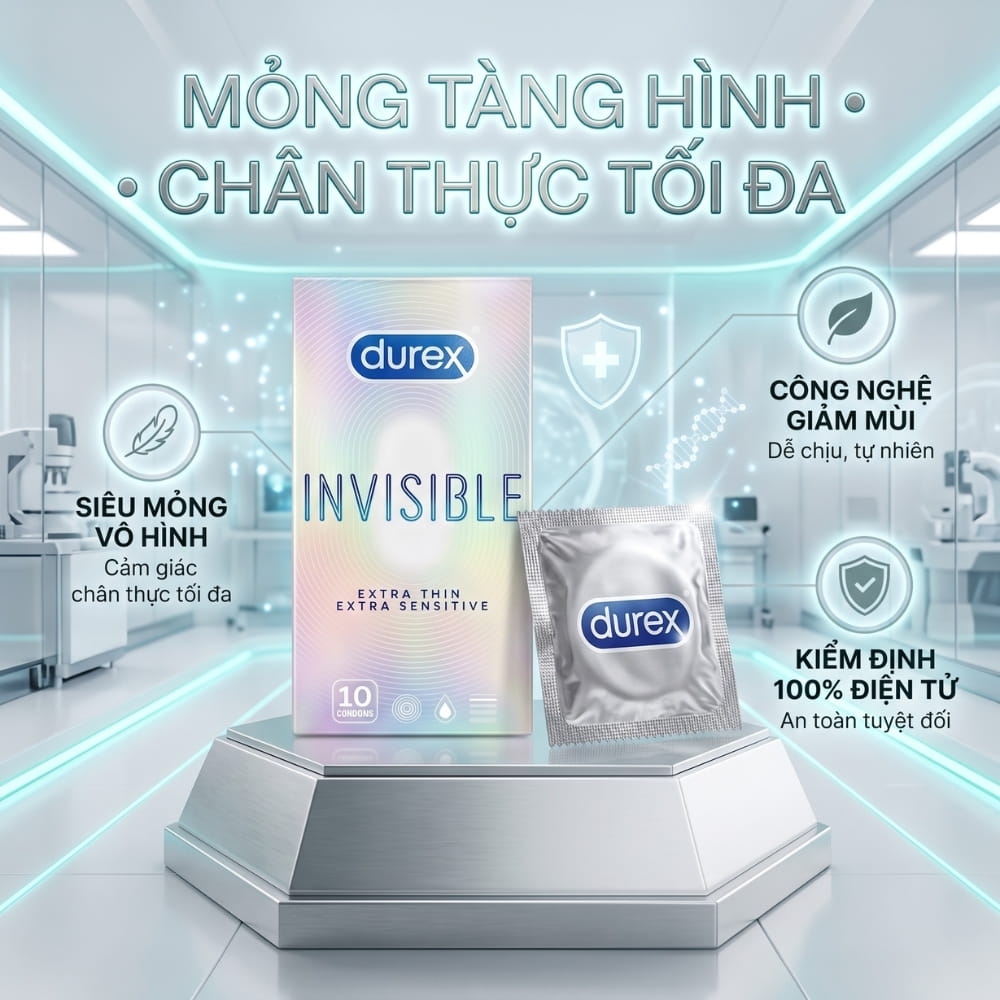 Bao cao su Durex Invisible siêu mỏng hộp 10 chiếc