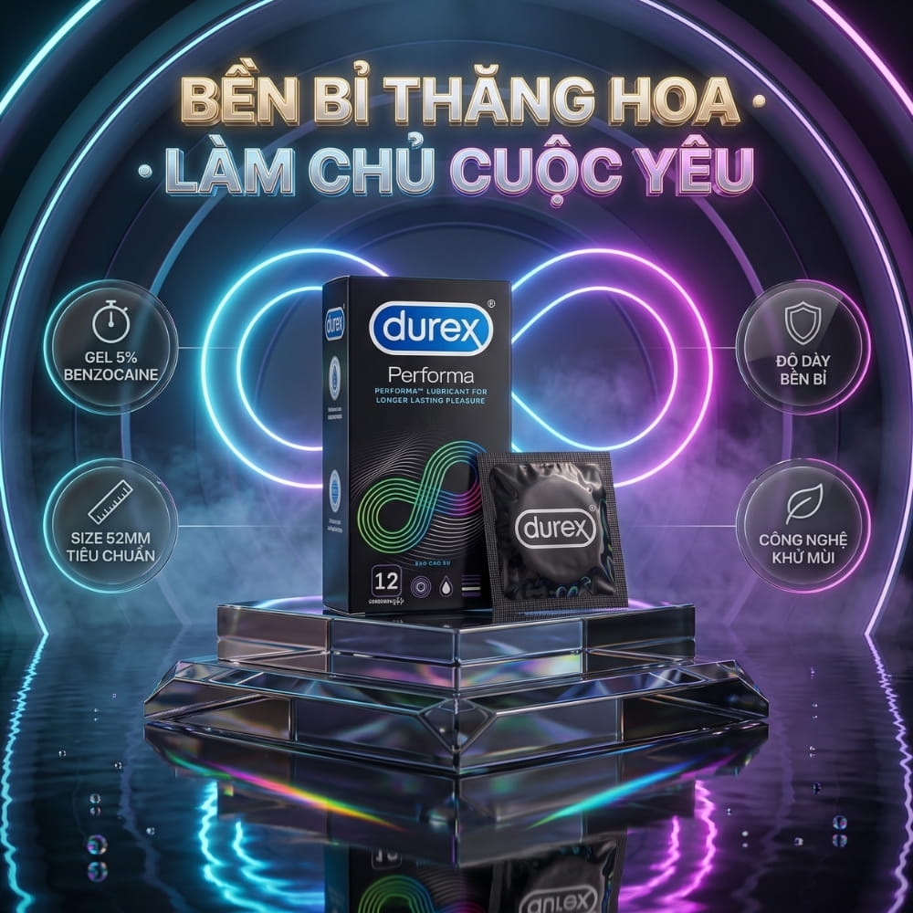 Bao cao su Durex Performa kéo dài thời gian hộp 12 chiếc