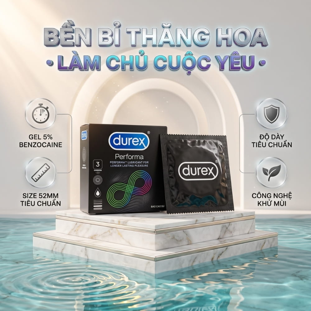 Bao cao su Durex Performa kéo dài thời gian hộp 3 chiếc