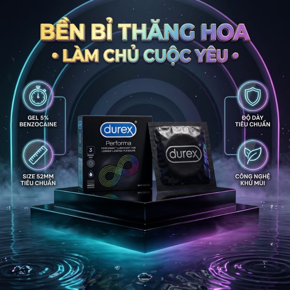 Bao cao su Durex Performa kéo dài thời gian hộp 3 chiếc