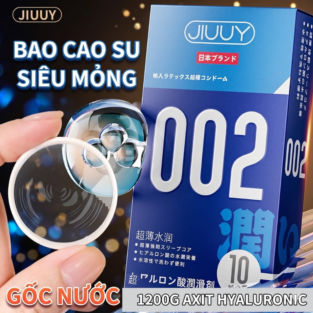 Bao cao su Jiuuy 002 Water Moisture siêu mỏng nhiều gel hộp 10 chiếc