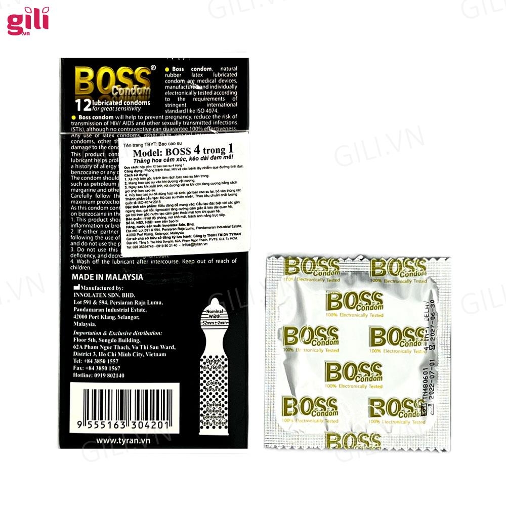 Bao cao su Boss 4in1 Long Shock hộp 12 kéo dài thời gian chính hãng