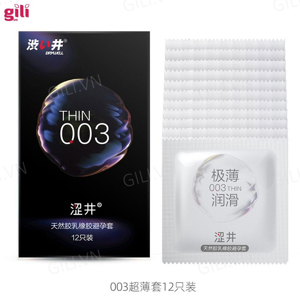 Bao cao su Drywell Ultra Thin 003 hộp 12 chiếc siêu mỏng chính hãng