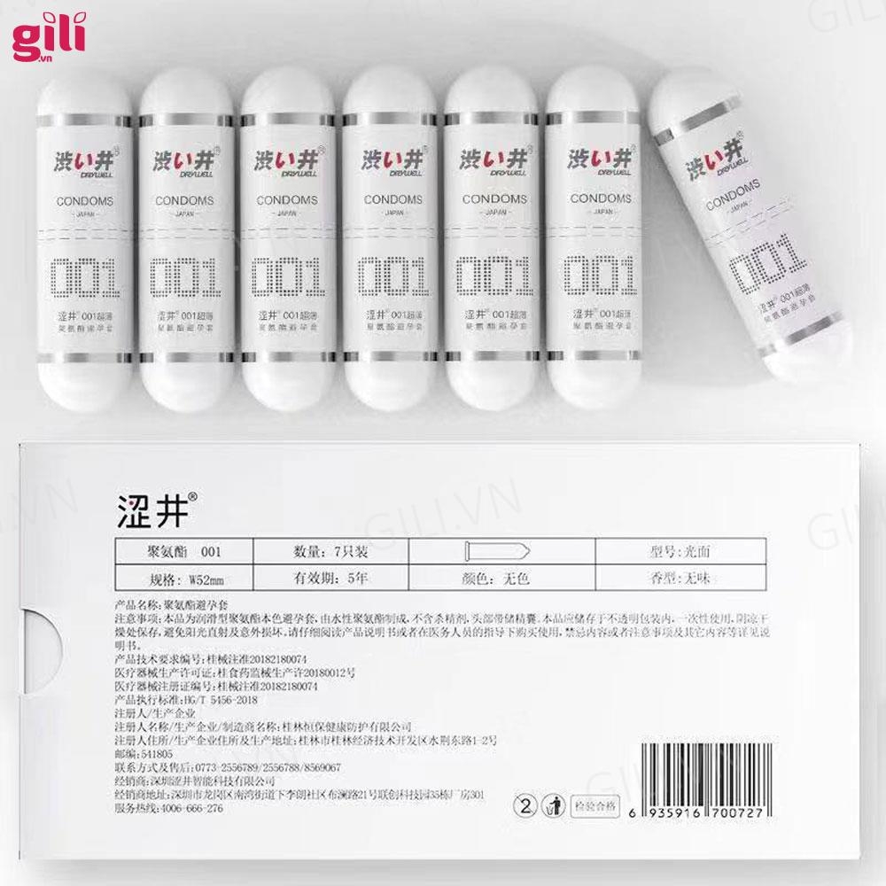 Bao cao su siêu mỏng DryWell Ultra Thin 001 7 chiếc chính hãng