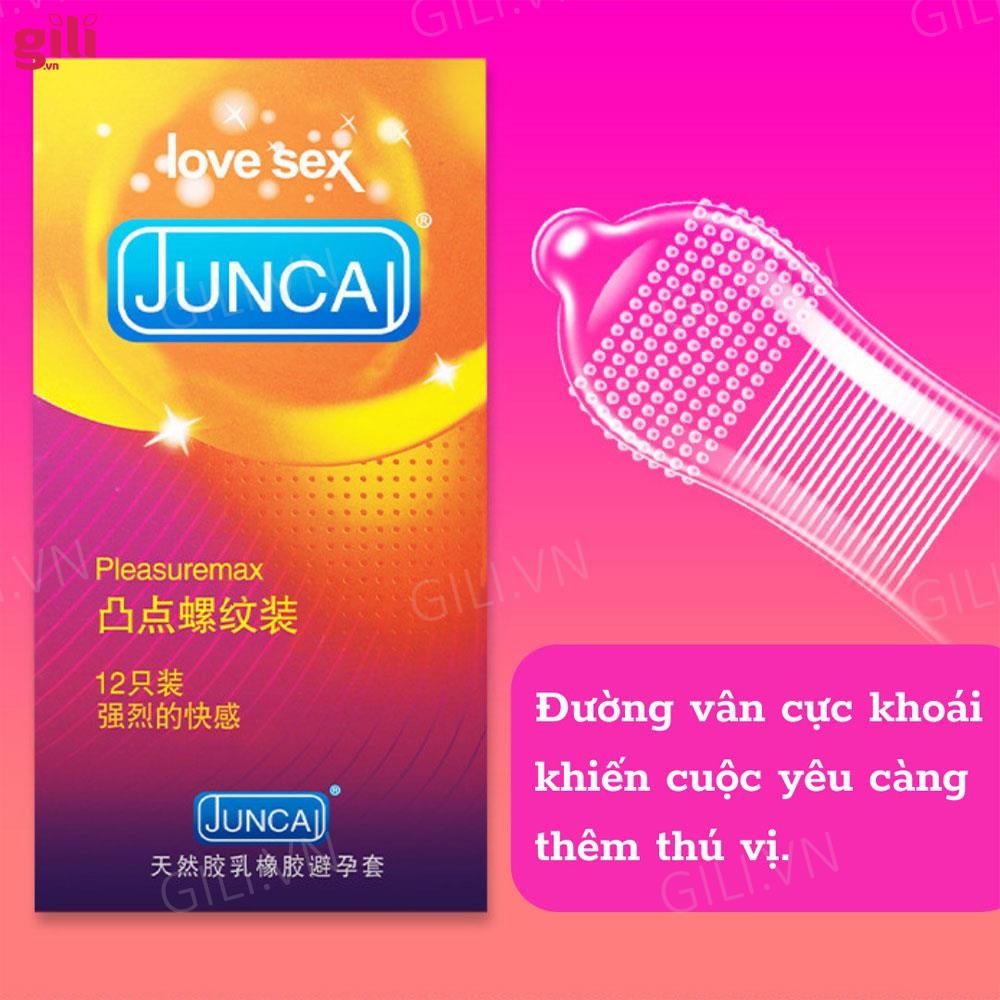 Bao cao su Juncai Pleasuremax hộp 12 chiếc tăng khoái cảm chính hãng