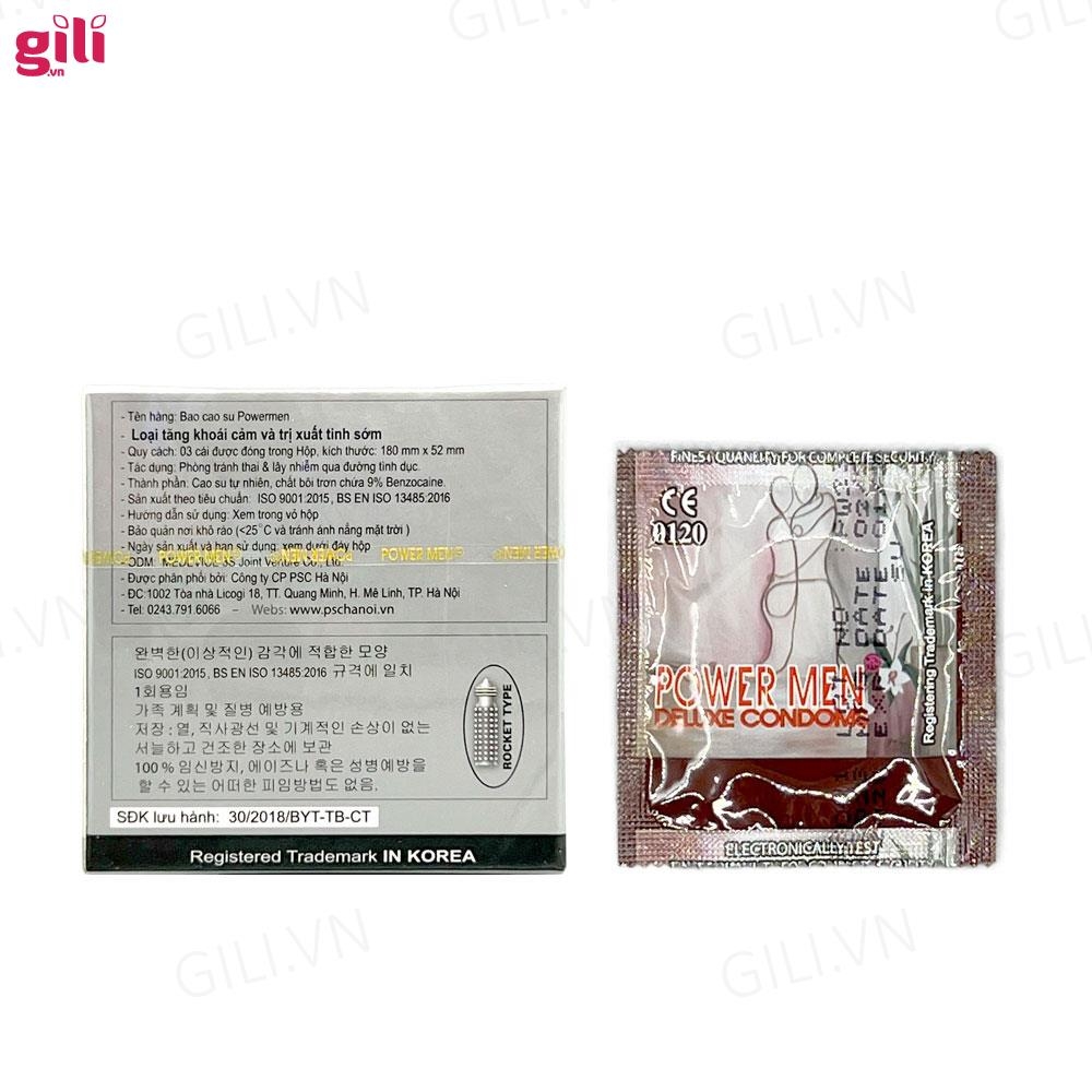 Bao cao su Powermen Longer Plus hộp 3 chiếc kéo dài thời gian chính hãng