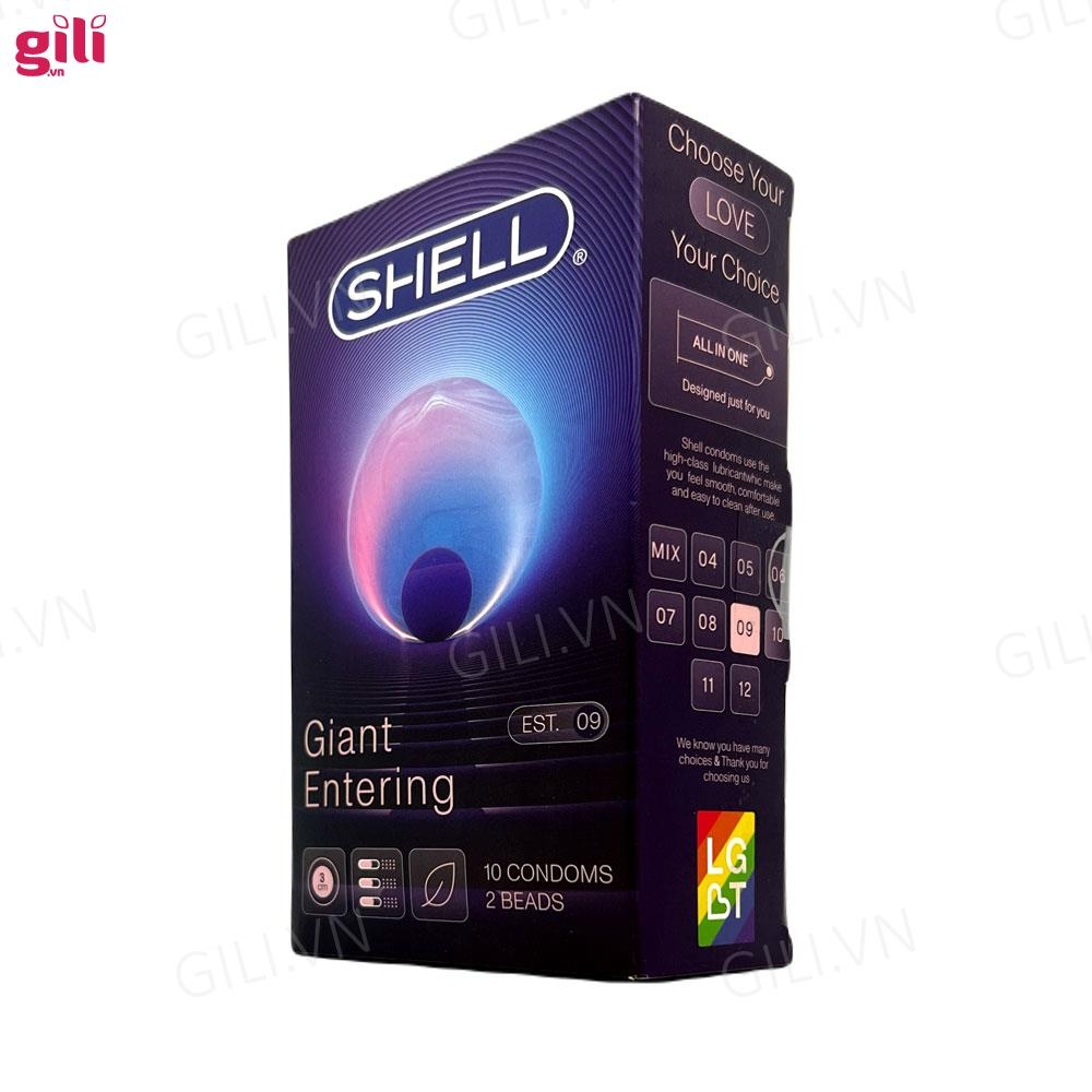 Bao cao su Shell Giant Entering 2 Bi hộp 10 chiếc tăng khoái cảm chính hãng