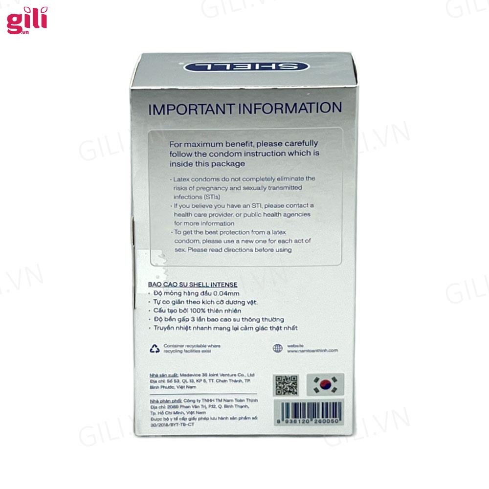 Bao cao su siêu mỏng Shell Intense hộp 10 chiếc chính hãng