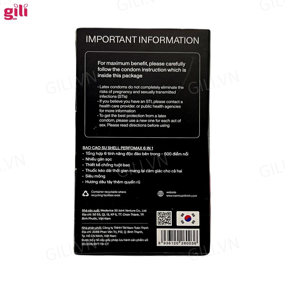 Bao cao su Shell Performax 6in1 hộp 10 chiếc kéo dài thời gian chính hãng