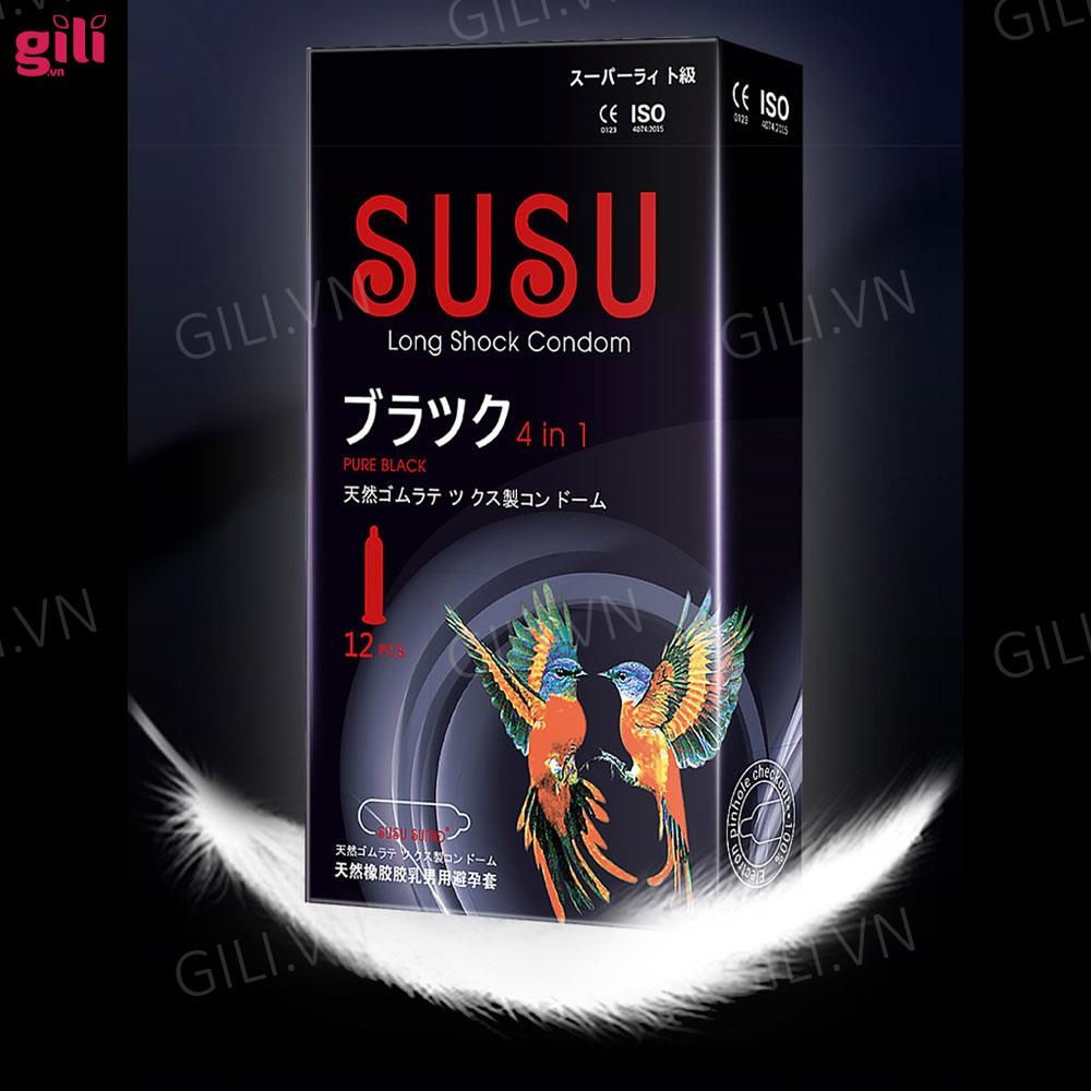 Bao cao su Susu siêu mỏng hộp 12 chiếc kéo dài thời gian chính hãng