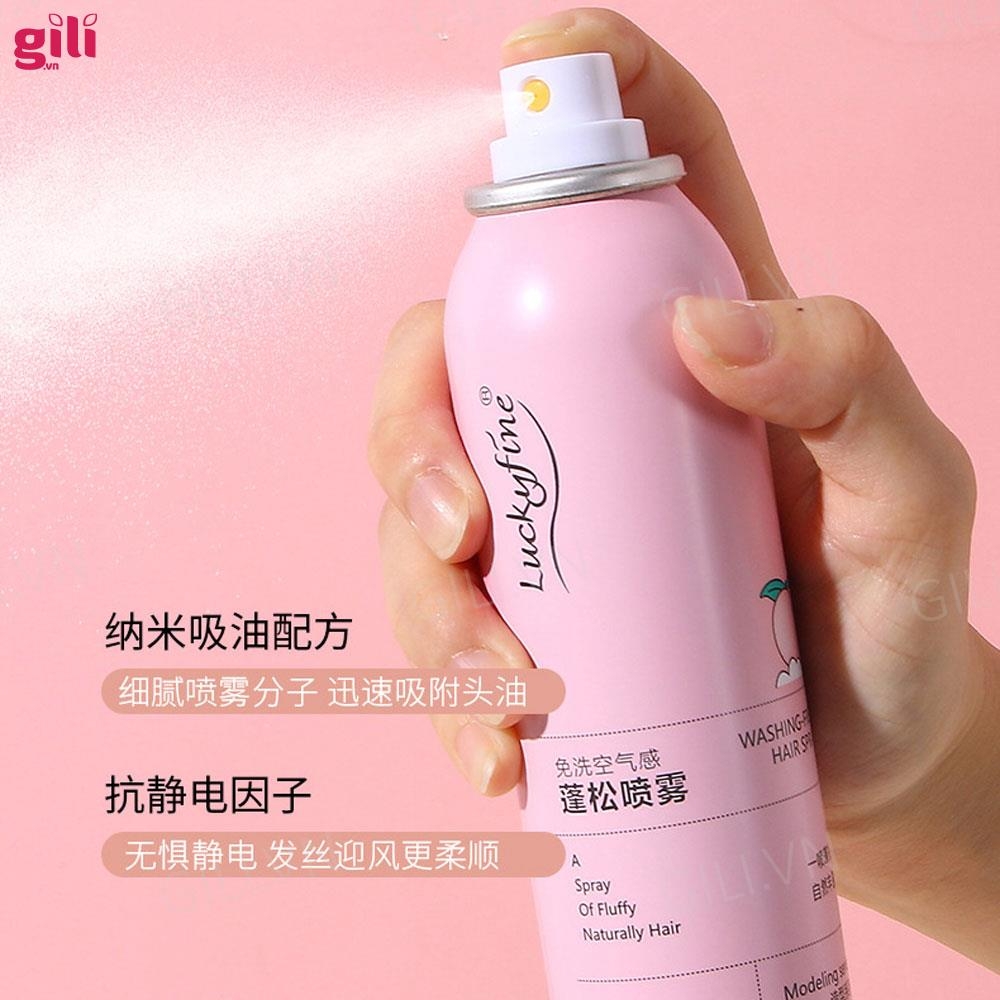 Dầu gội khô Luckyfine Washing Free Hair Spray Hồng 150ml chính hãng