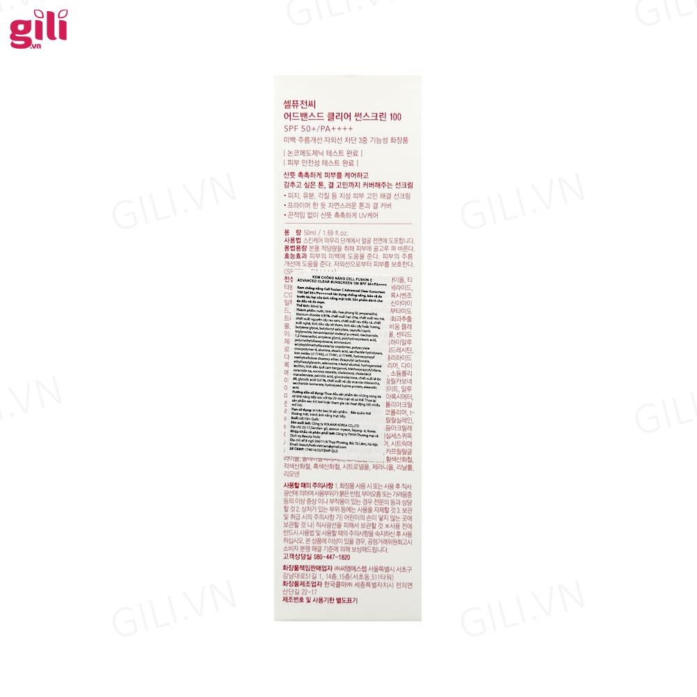 Kem chống nắng Cell Fusion C Advanced Clear SPF 50+/PA++++ chính hãng