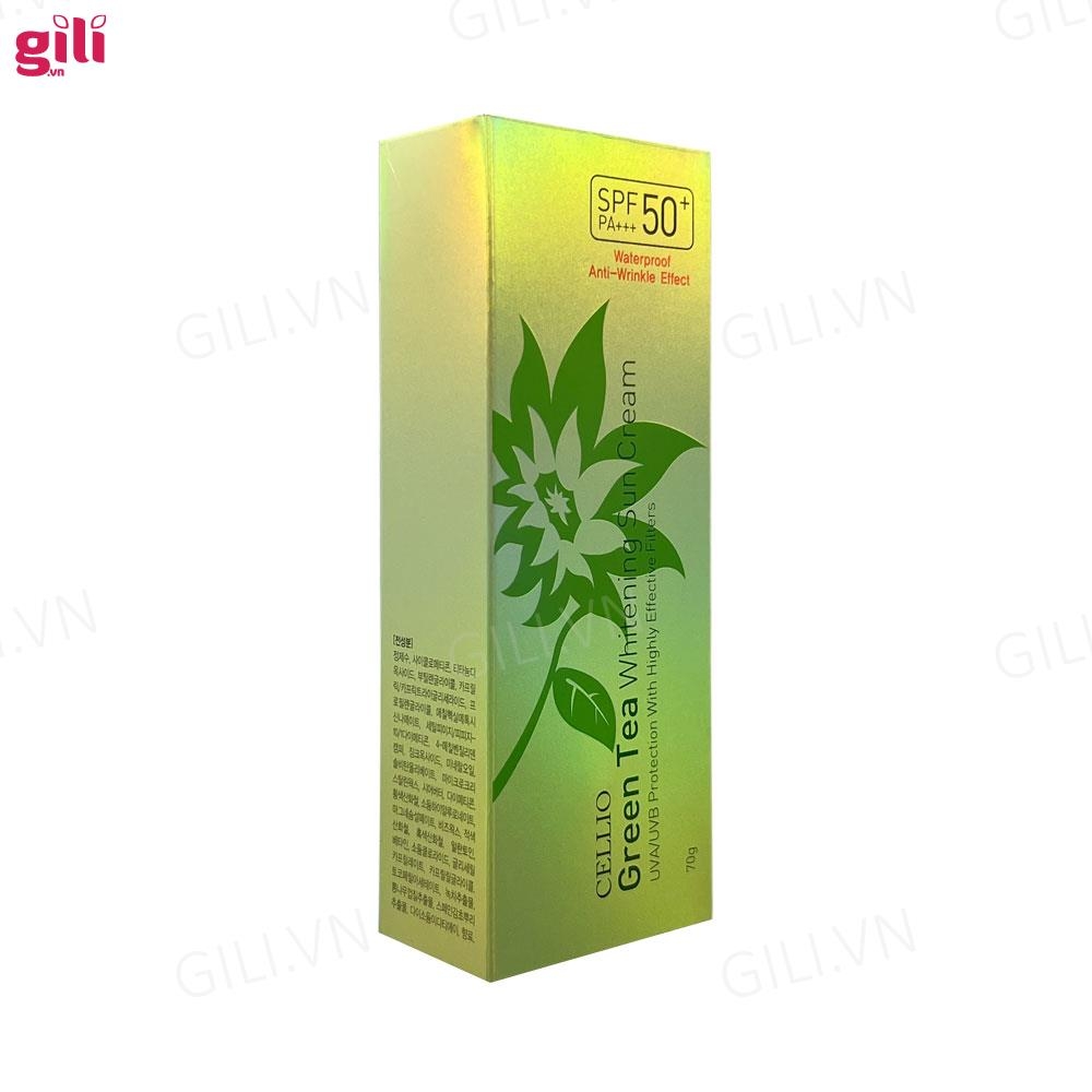 Kem chống nắng Cellio Green Tea Whitening Sun Cream 70gr chính hãng