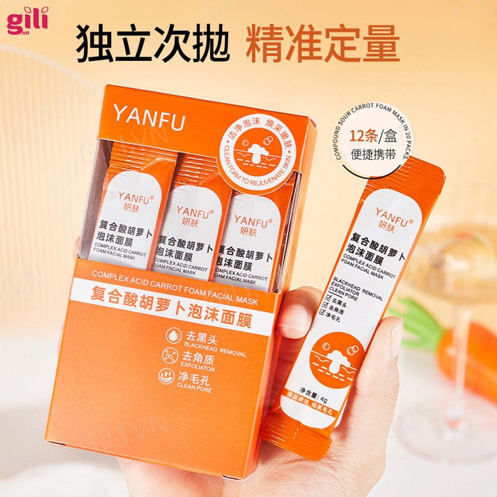 Mặt nạ sủi bọt thải độc cà rốt Yanfu hộp 12 gói chính hãng