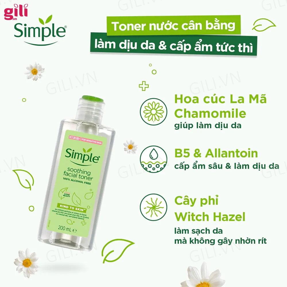 Nước hoa hồng Simple Soothing Facial chai 200ml chính hãng