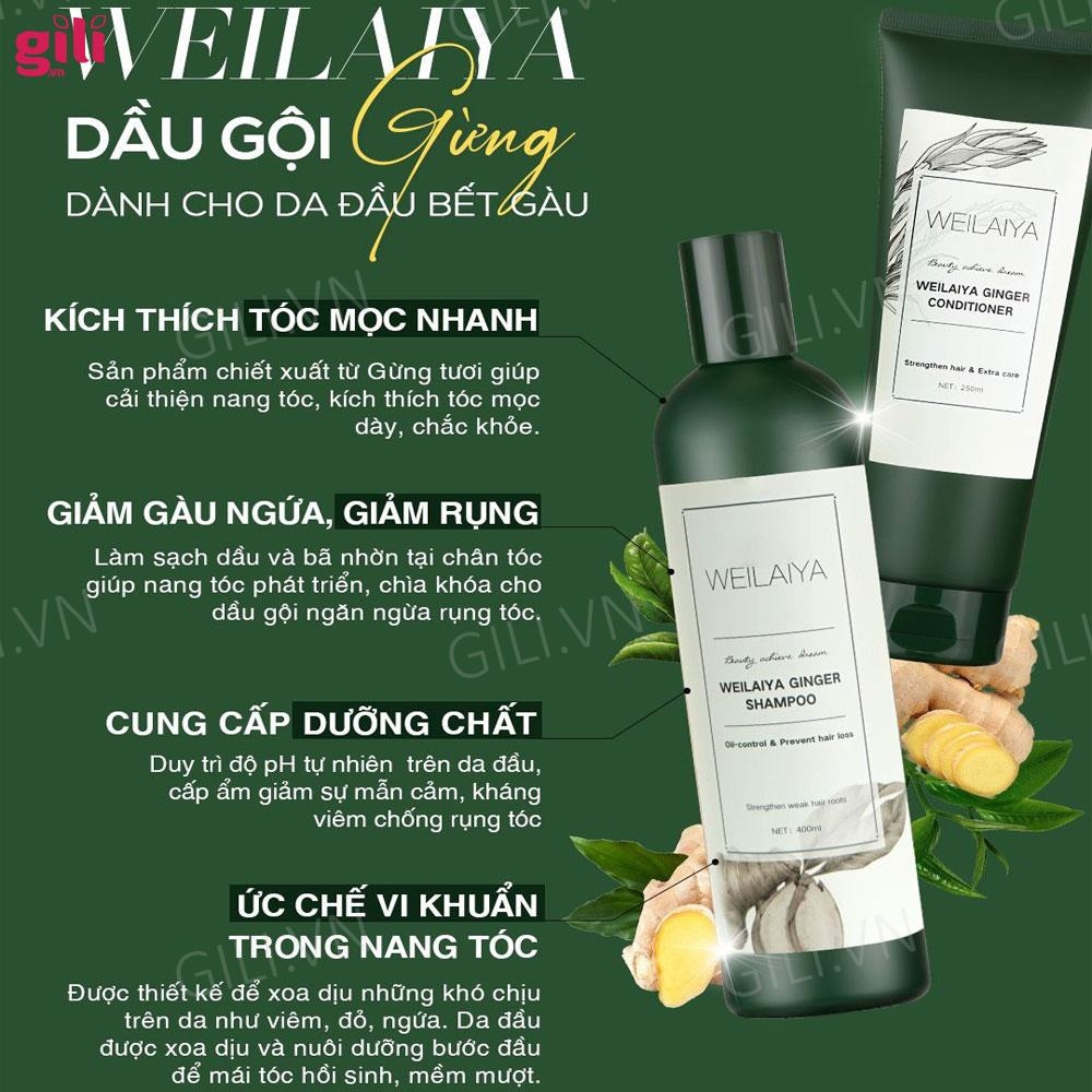 Bộ gội xả Gừng Trắng Weilaiya Ginger 400ml + 250ml chính hãng