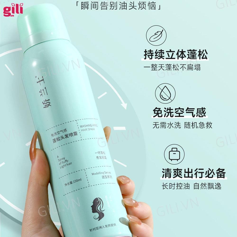 Dầu gội khô Luckyfine Washing Free Hair Spray Xanh 150ml chính hãng