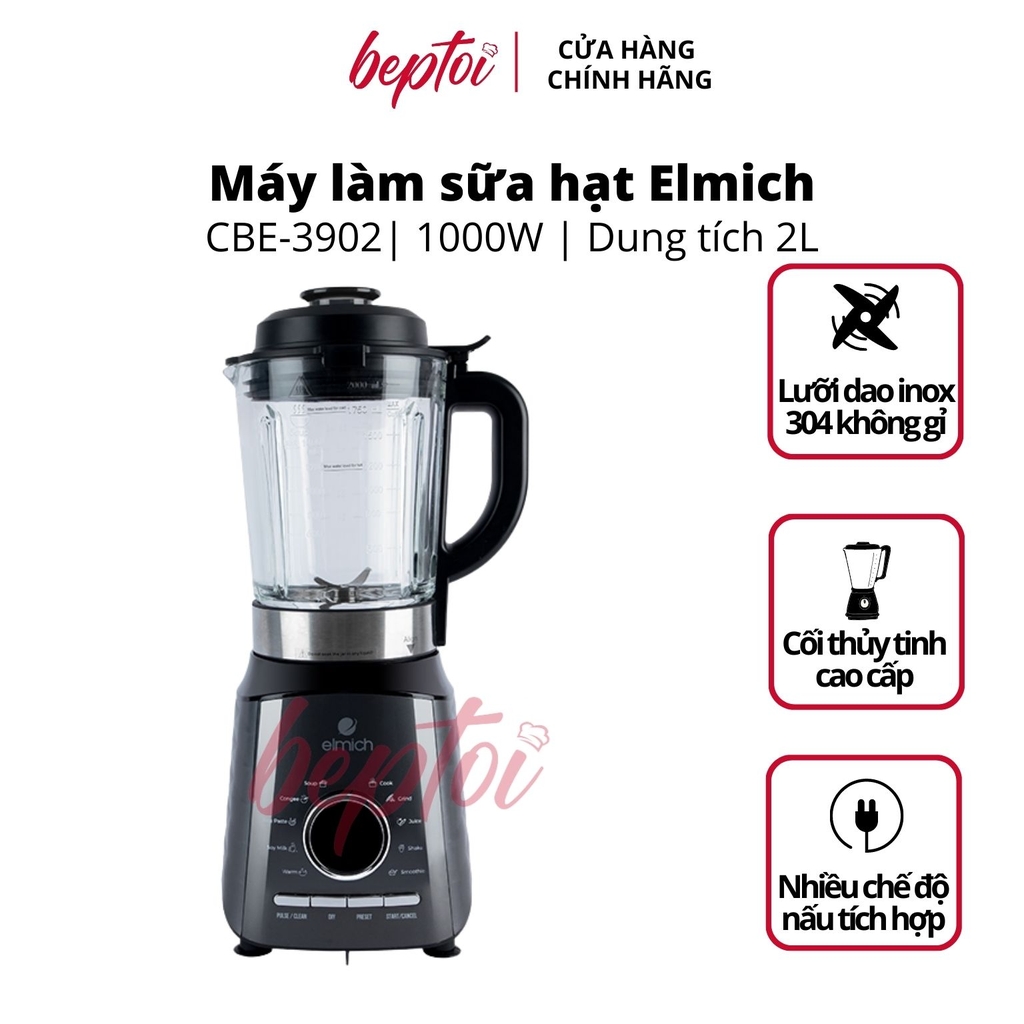 Máy làm sữa hạt Elmich, máy xay nấu đa năng cao cấp, công suất 1000W, 9 chế độ nấu CBE-3902 - BH 24 tháng