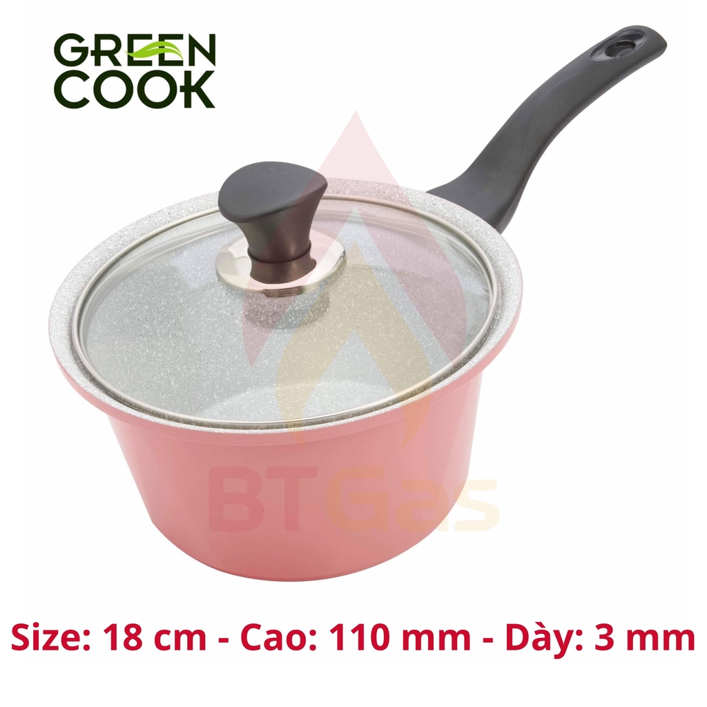 Nồi chống dính dùng cho bếp từ đúc Ceramic chống dính vân đá hồng pastel Green Cook GCS02