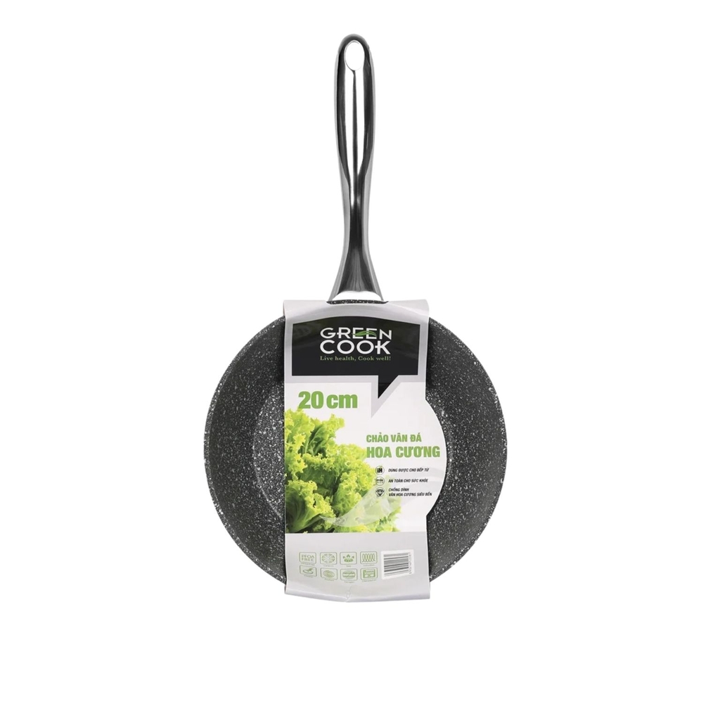 Chảo chống dính đáy từ, chảo sâu vân đá hoa cương Green Cook GCP08-IH công nghệ Hàn Quốc