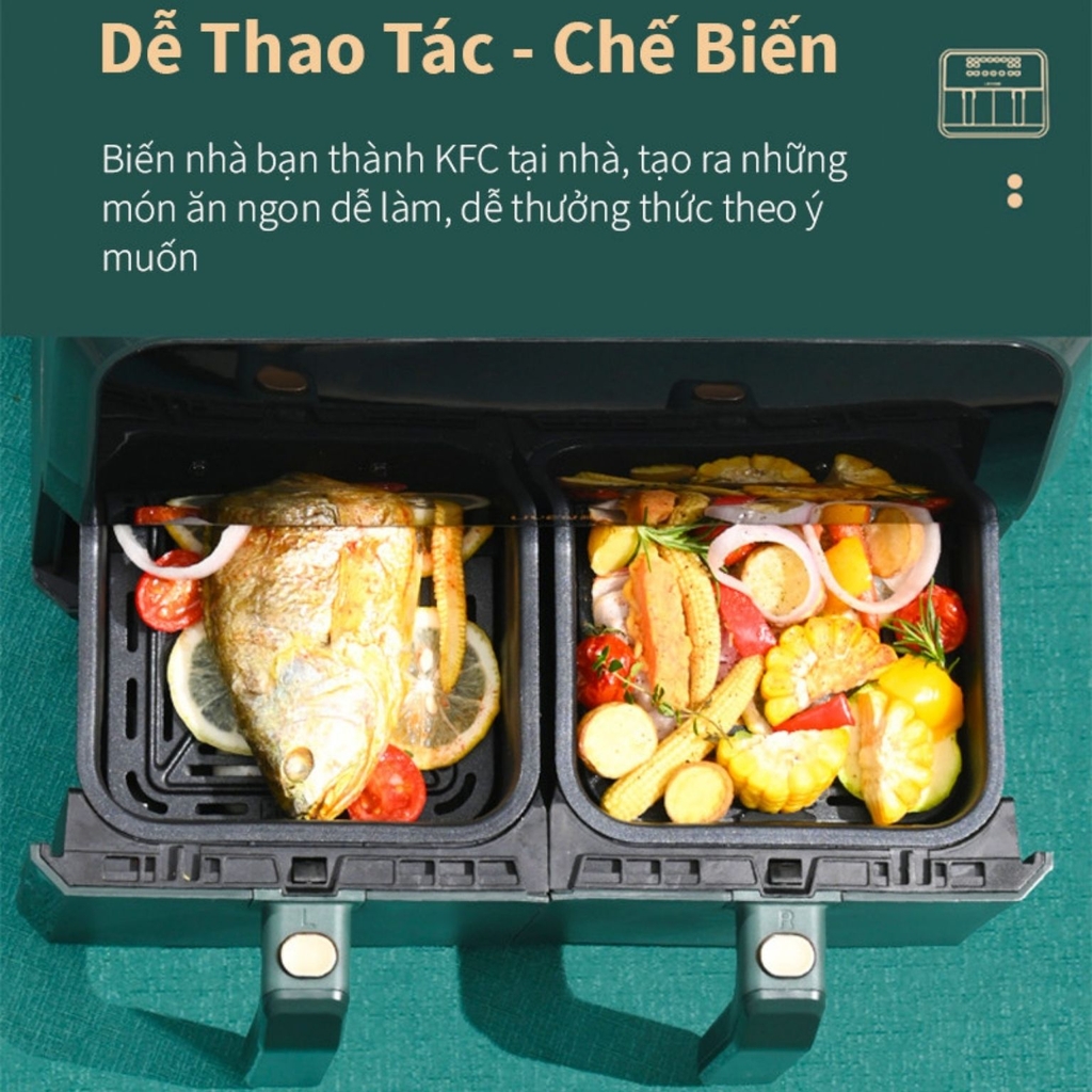 Nồi chiên không dầu 2 ngăn 10L Tsuki TS-AF1001