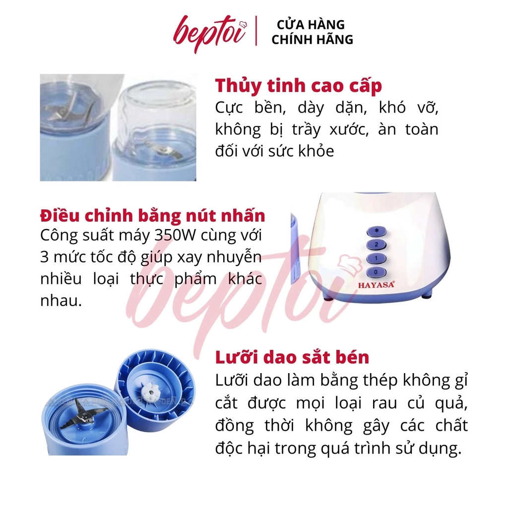 Máy Xay Sinh Tố / Máy Xay Đa Năng Hayasa Ha-0181 / Cối Thủy Tinh - Dao Thép Không Rỉ