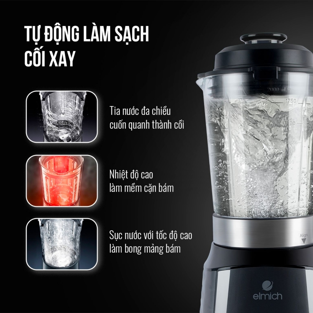 Máy làm sữa hạt Elmich, máy xay nấu đa năng cao cấp, công suất 1000W, 9 chế độ nấu CBE-3902 - BH 24 tháng