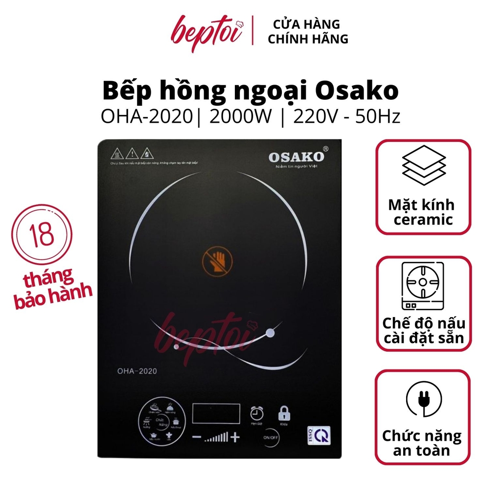 Bếp hồng ngoại Osako OHA-2020 + Ấm siêu tốc Ladomax HA-885