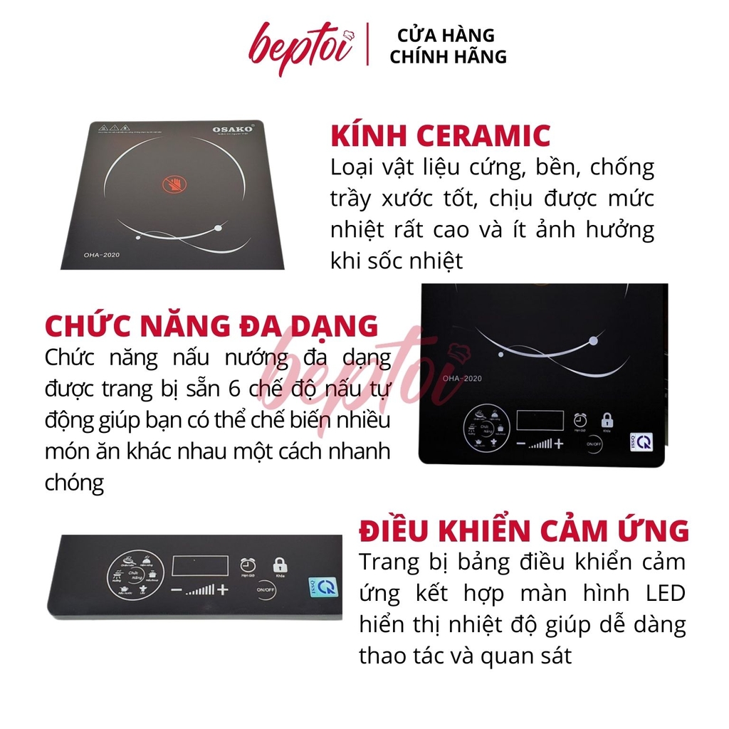 🔥 Bếp Điện Hồng Ngoại Osako OHA-2020 (2000W) - Cảm Ứng Nhạy, Không Kén Nồi, Hẹn Giờ, Mặt Kính Ceramic 🔥