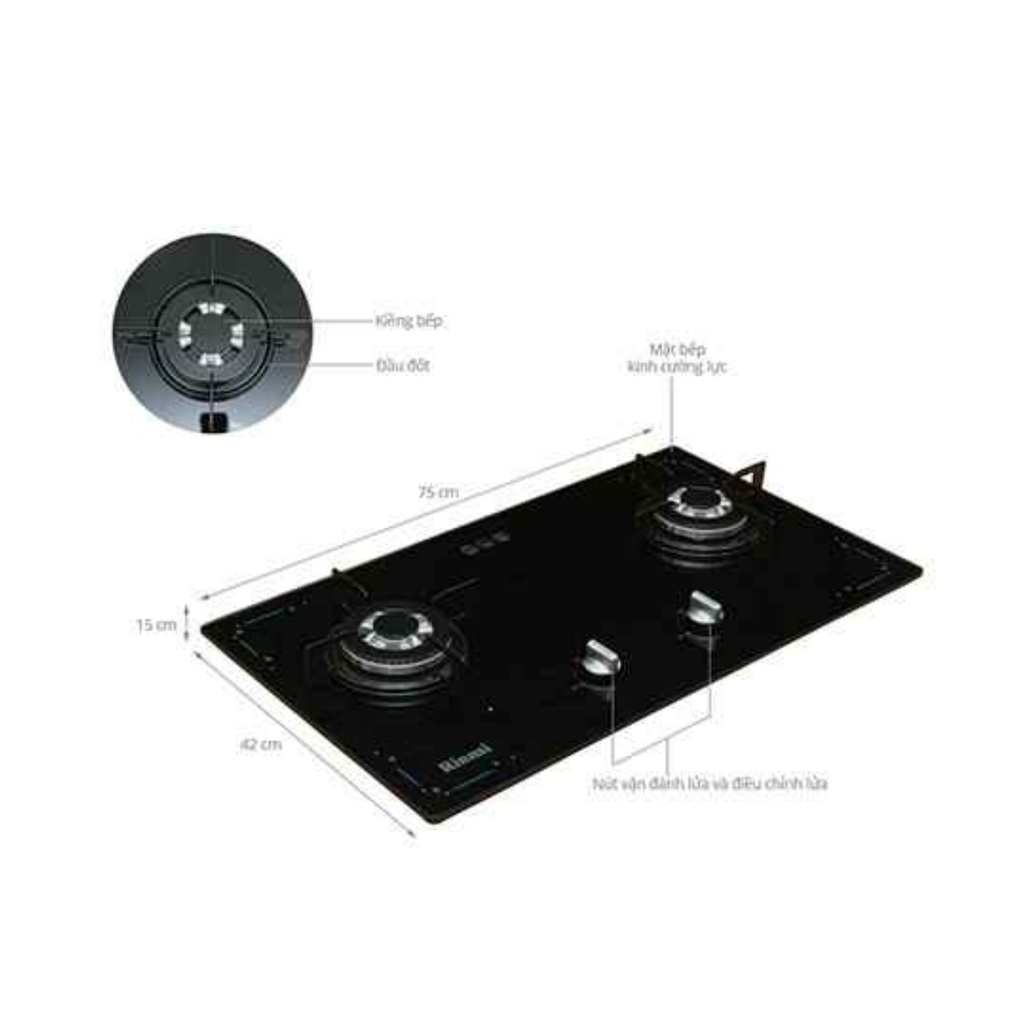 Bếp gas âm Rinnai RVB-212BG – Ngắt gas tự động – Đánh lửa IC - màu đen.