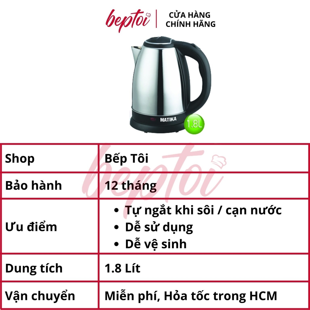 Bình đun siêu tốc, ấm siêu tốc Matika MTK-18 dung tích 1,8L đun nước siêu nhanh