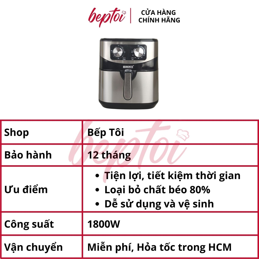 Nồi chiên không dầu Lorente, nồi chiên không dầu cơ dung tích 8L Lorente LT-1619