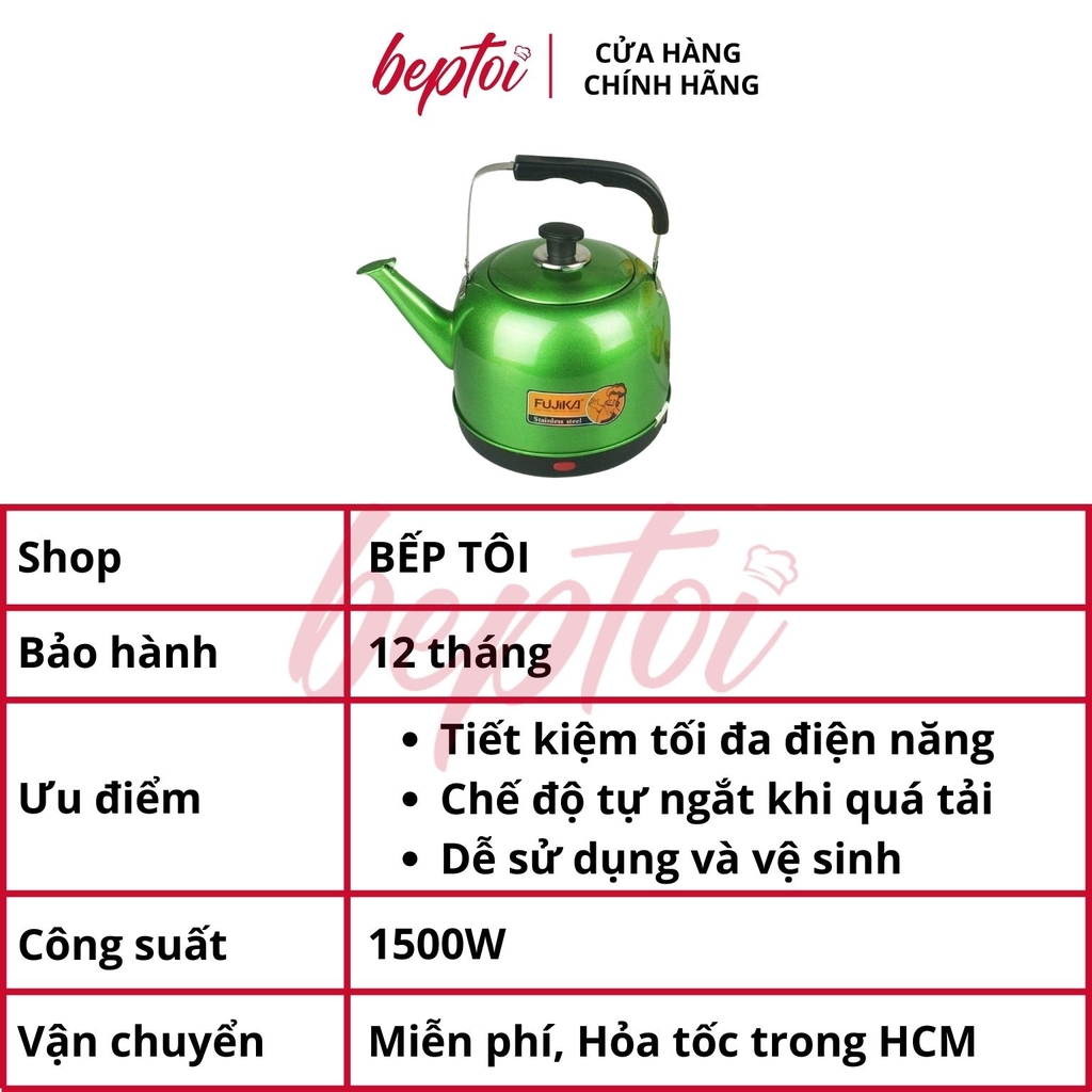 Ấm siêu tốc bền đẹp, bình đun siêu tốc nấu nước an toàn, thân ấm inox dung tích 5 lít Fujika FJ-SD45