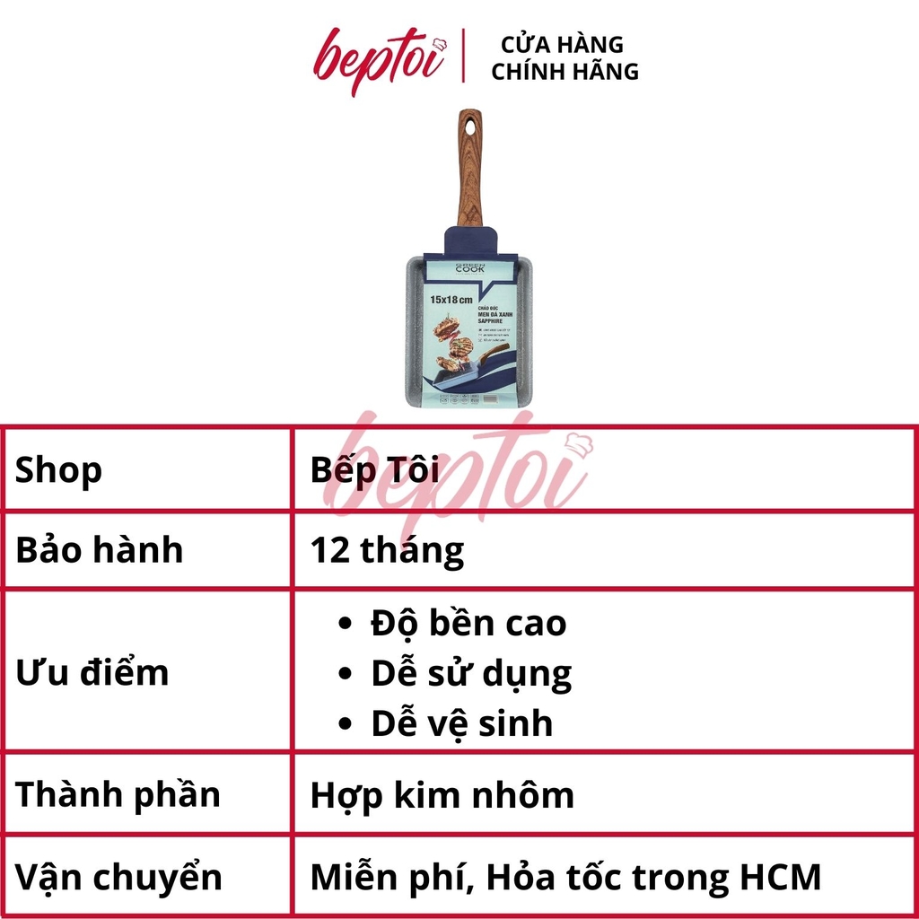 Chảo chống dính chảo đúc đáy từ chữ nhật men đá xanh sapphire Green Cook GCP09-1518IH