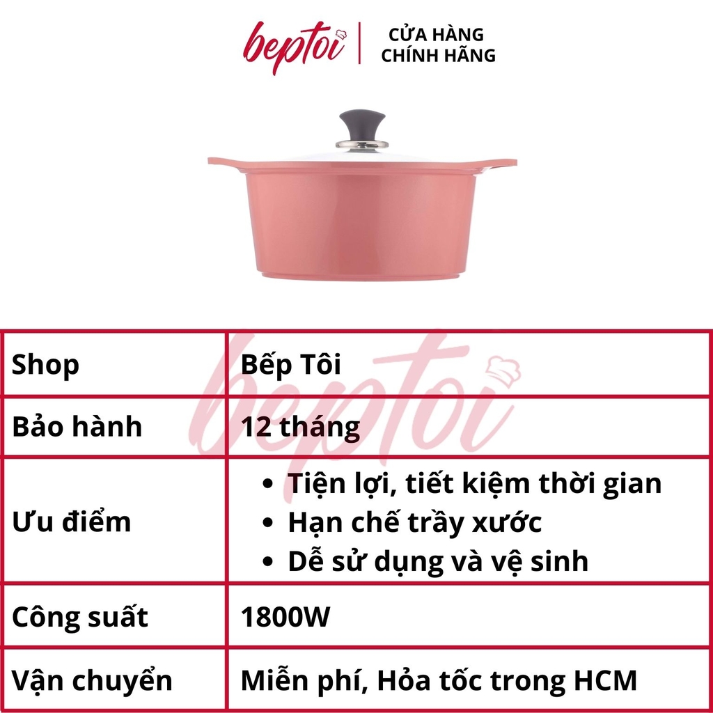 Nồi chống dính dùng cho bếp từ đúc Ceramic chống dính vân đá hồng pastel Green Cook GCS02