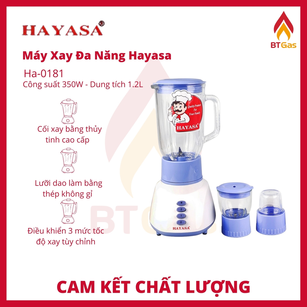 Máy Xay Sinh Tố / Máy Xay Đa Năng Hayasa Ha-0181 / Cối Thủy Tinh - Dao Thép Không Rỉ