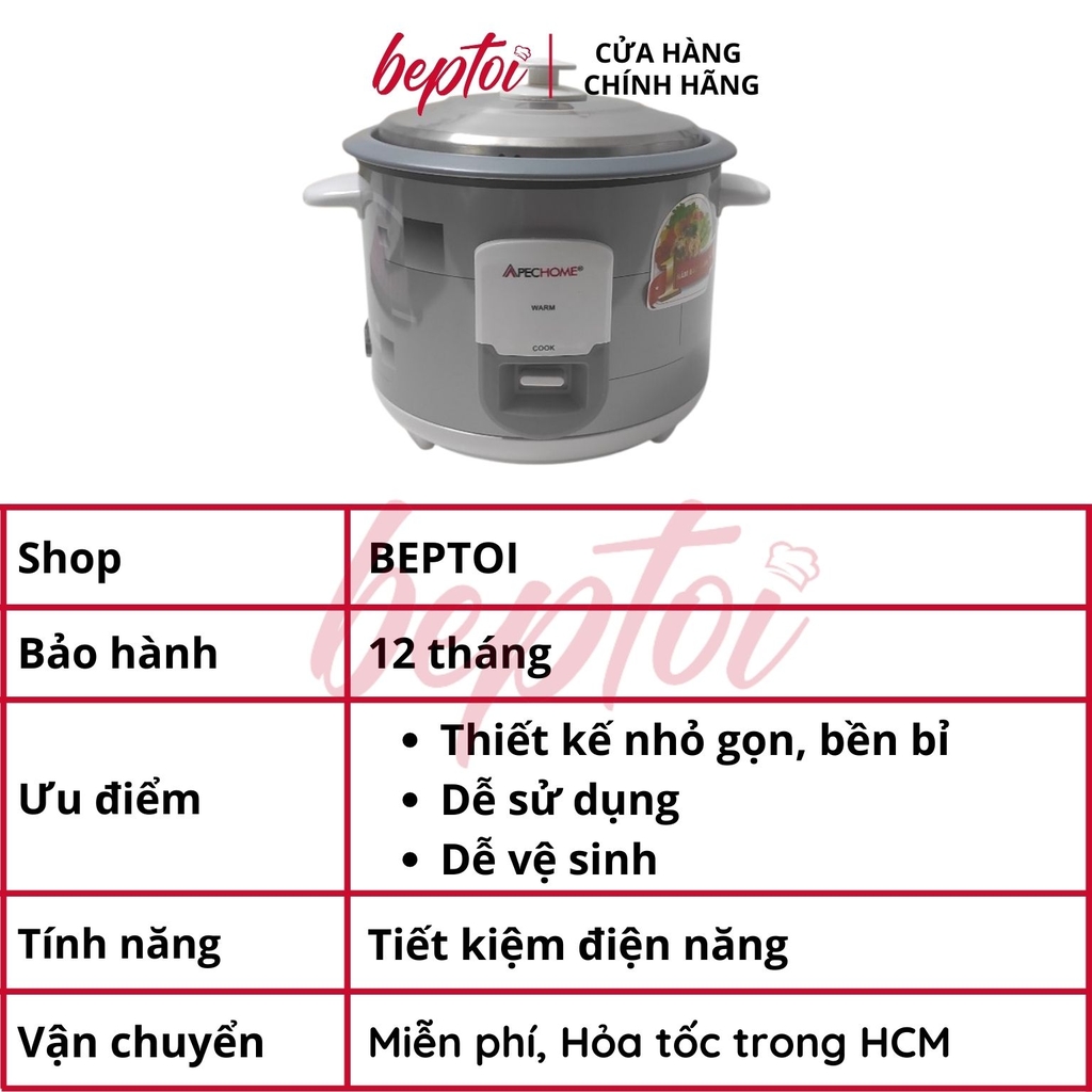 Nồi cơm điện nắp rời Apechome APH-222R 1.8 Lít - Hàng Chính Hãng