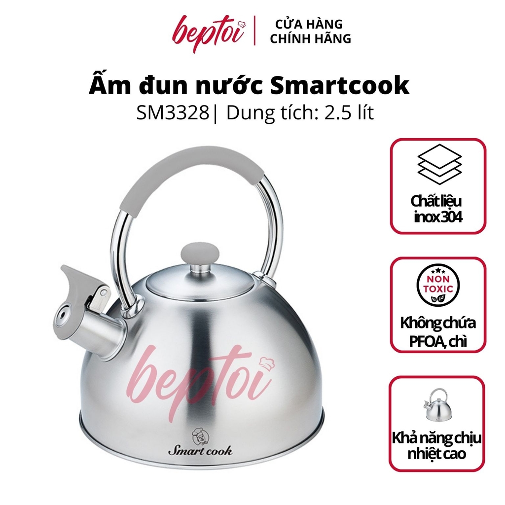 Bình đun nước, Ấm đun nước bằng inox cao cấp smartcook 2.5lít SM3328