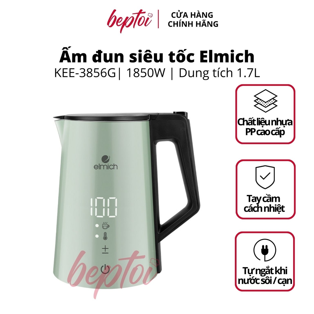 Bình đun siêu tốc, ấm siêu tốc đun nước siêu nhanh Inox 316 2 lớp chống phỏng Elmich 1,7Lít KEE-3856G