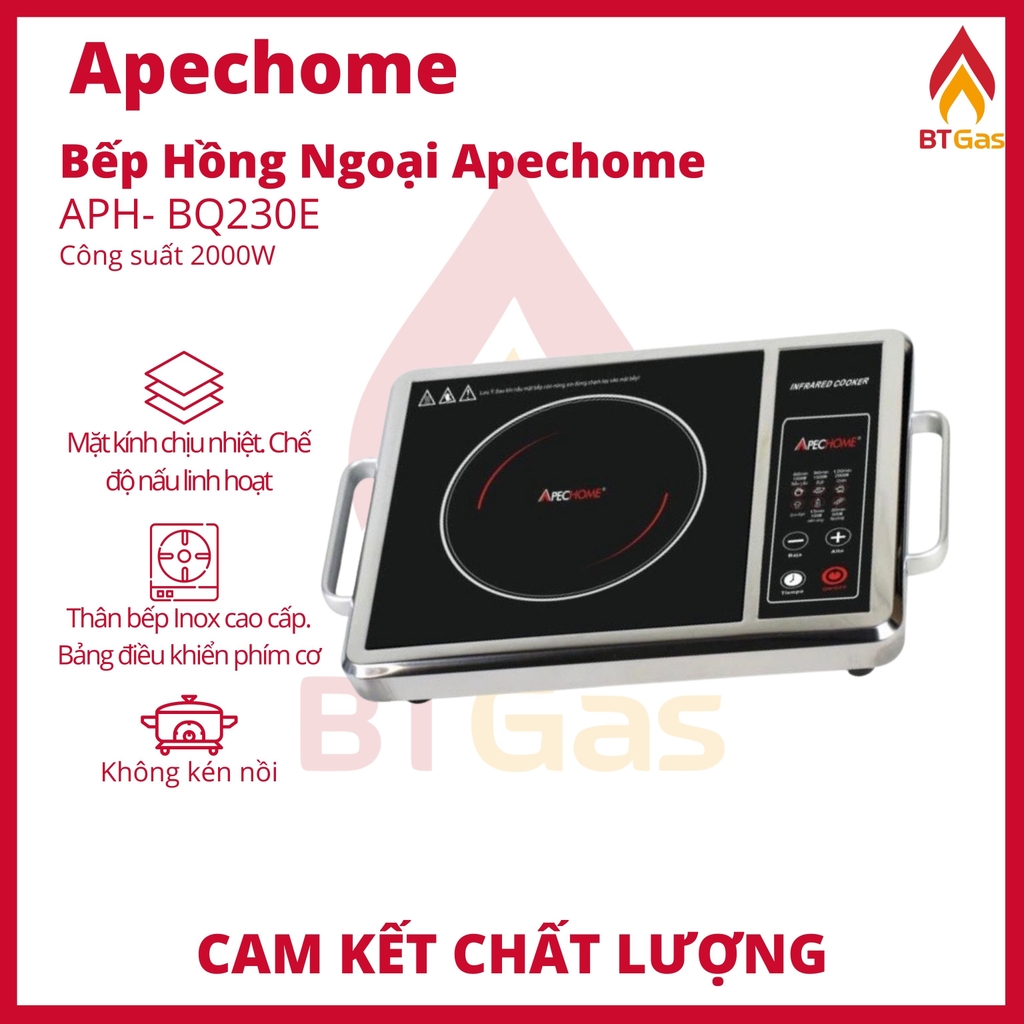 Bếp Hồng Ngoại Đơn / Bếp Điện Hồng Ngoại Công Suất 2000W APECHOME APH-BQ230E / KHÔNG KÉN NỒI + Tặng Vỉ Nướng Inox