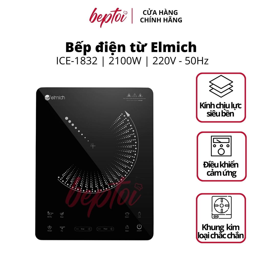 Bếp từ đơn công suất 2100W, bếp điện từ mini kính chịu lực siêu bền Elmich ICE-1832