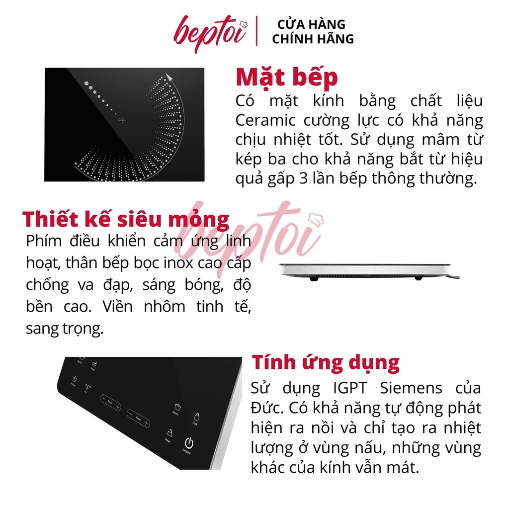 Bếp từ đơn công suất 2100W, bếp điện từ mini kính chịu lực siêu bền Elmich ICE-1832