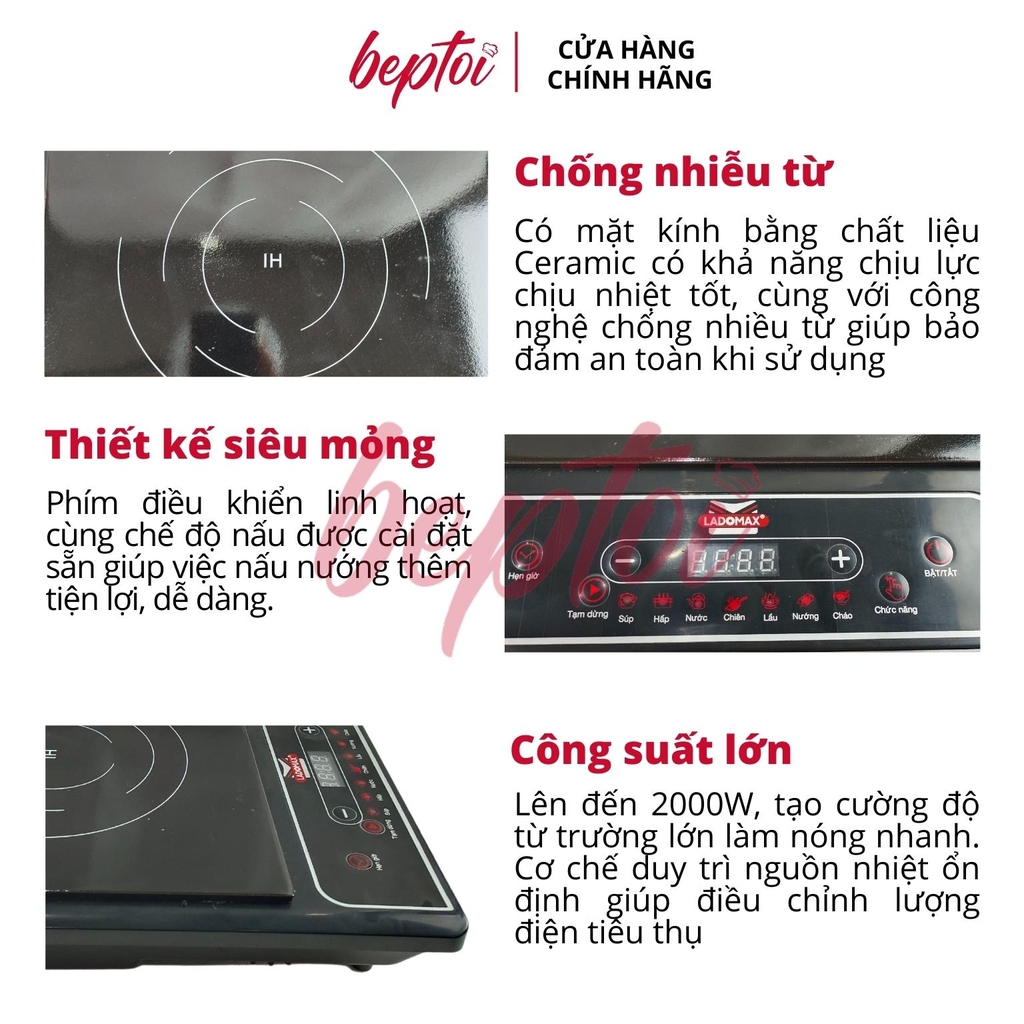 Bếp từ đơn Ladomax công suất 2000W, bếp điện từ mặt kiếng chịu lực  HA-667 (Tặng Kèm Nồi Lẩu)