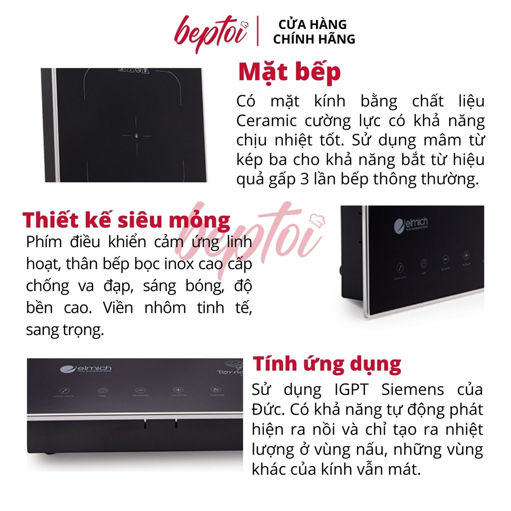 Bếp từ đơn công suất 2000W, bếp điện từ mini kính chịu lực siêu bền Elmich EL-7950