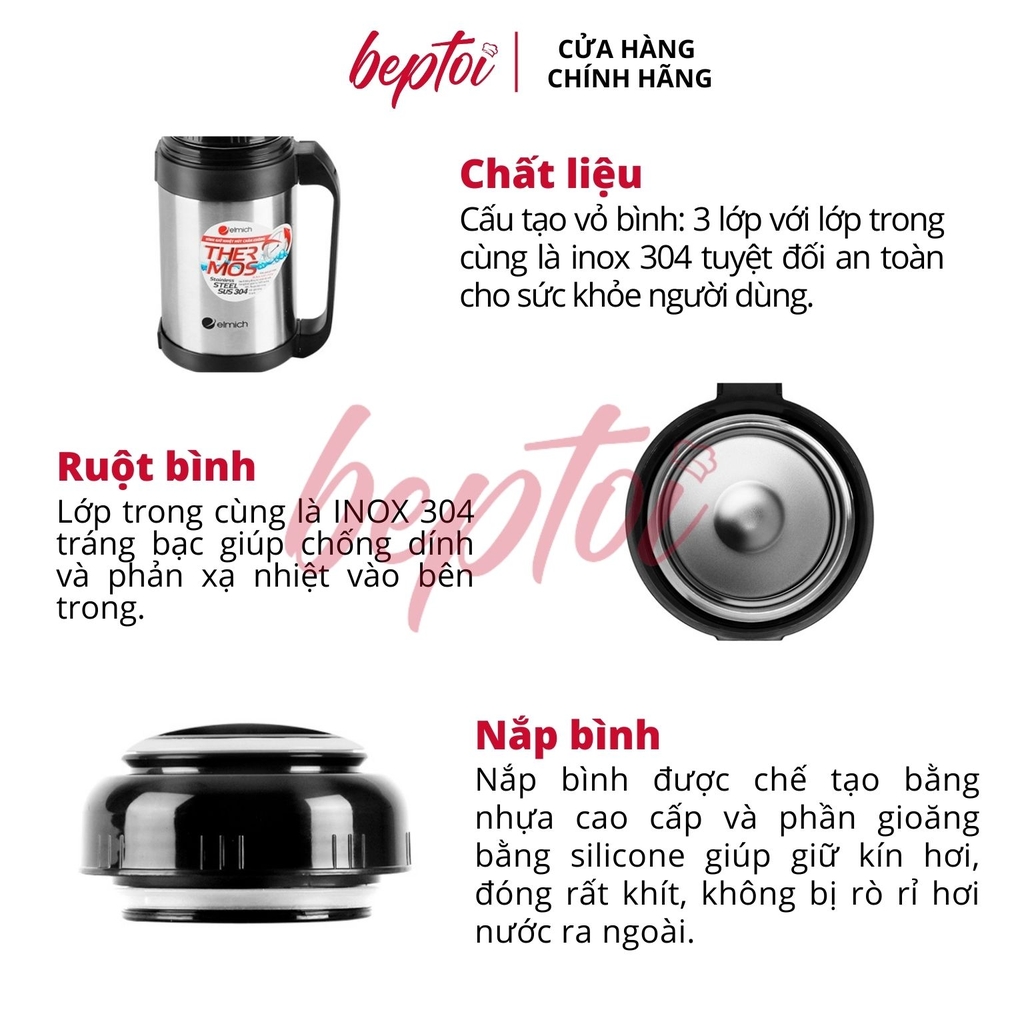 Bình giữ nhiệt đựng thức ăn Elmich EL6044 Inox 304 1000ml