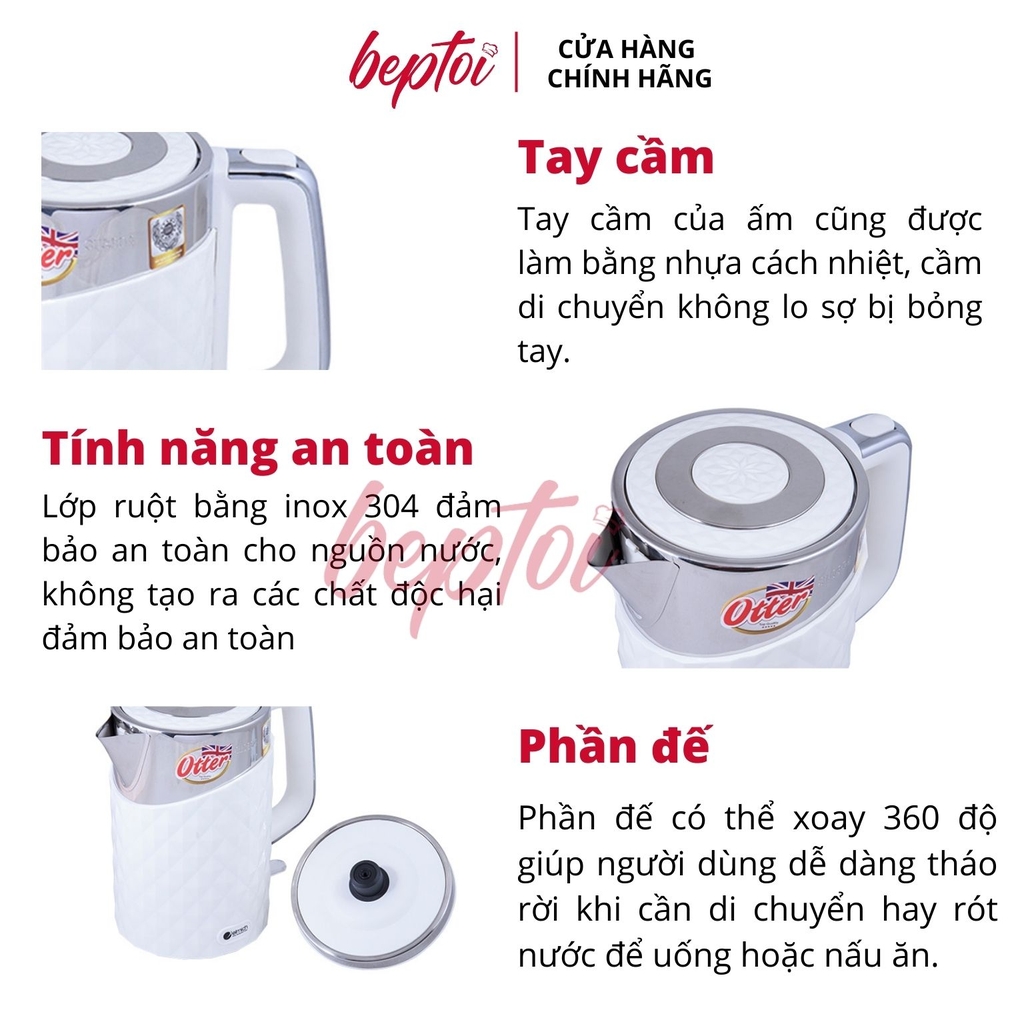 Bình đun siêu tốc, ấm siêu tốc đun nước siêu nhanh Inox 304 2 lớp chống phỏng Elmich KEE-0217