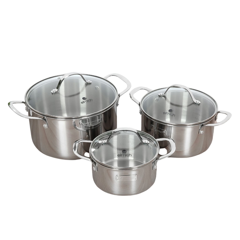 Nồi bếp từ inox 304 cao cấp 3 lớp đáy liền Trimax 3 chiếc size 16cm, 20cm, 24cm