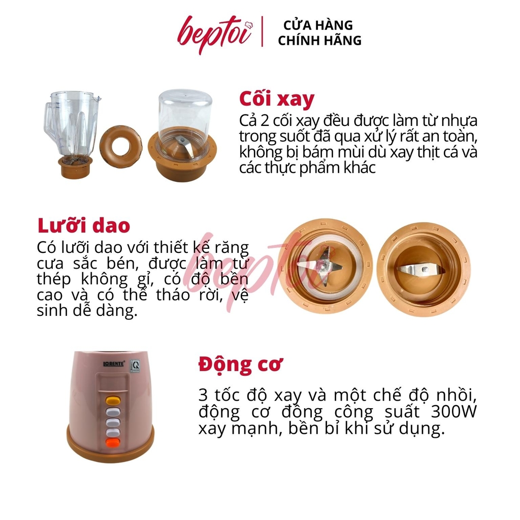 Máy xay sinh tố Lorente, máy xay đa năng cối nhựa dao inox công suất 300W LT-2566