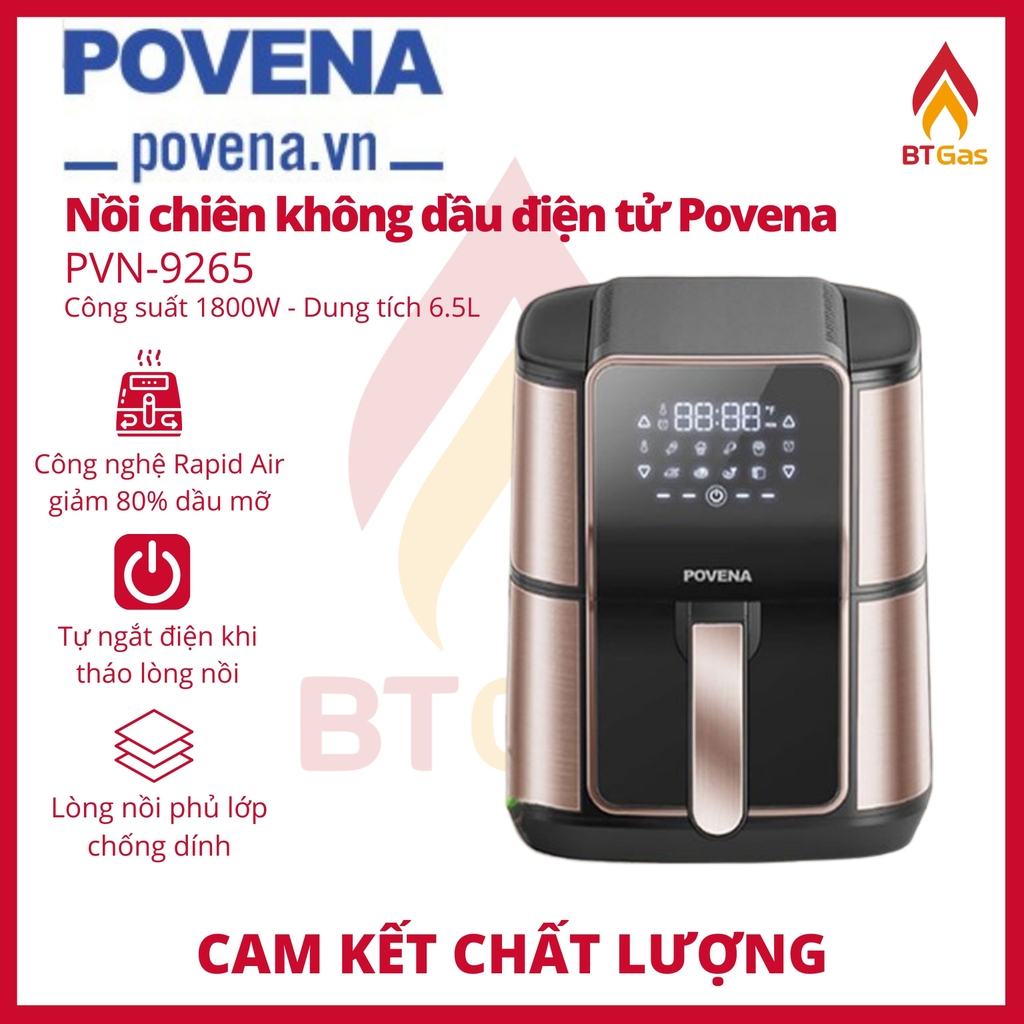 Nồi Chiên Không Dầu Điện Tử 6.5L Povena PVN-6265 / Hàng Việt Nam Chất Lượng Cao